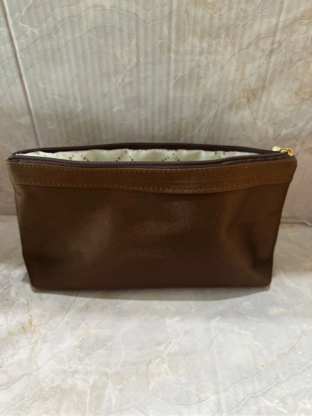Bvlgart Brown Zip Cosmetic Pouch with Branded Lining Brand New